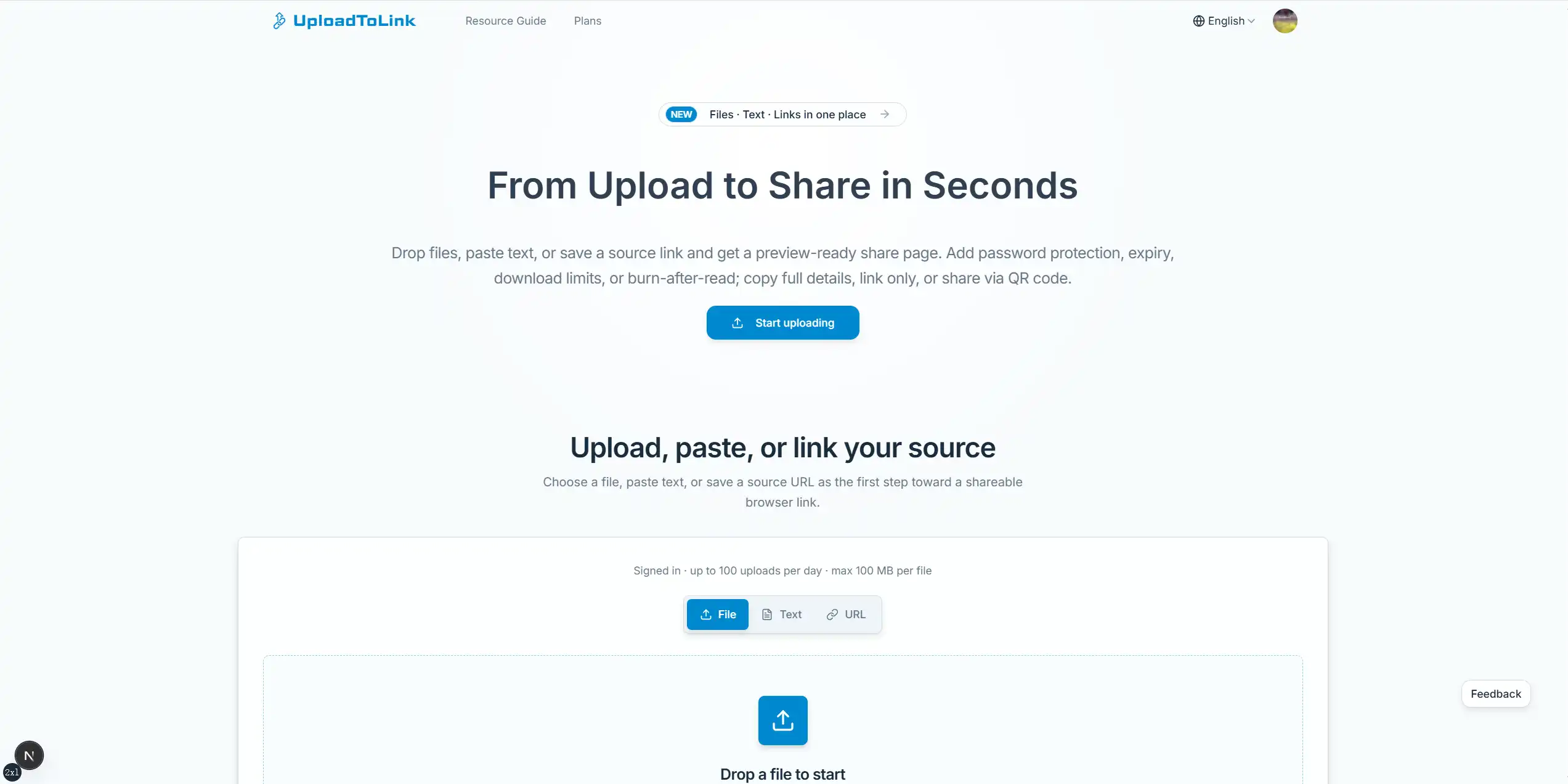 UploadToLink - Share Files, Text, or Links Securely